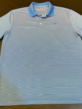 AriatTEK Heat Series Polo Shirt Mens Medium Blue Stripe Golf Performance